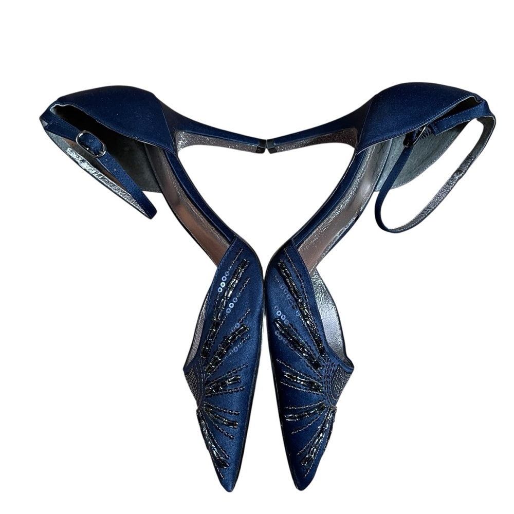 Adrianna Papell Midnight Blue Ankle Strap‎ Heels Sequin Embellishments 9M - Picture 11 of 14